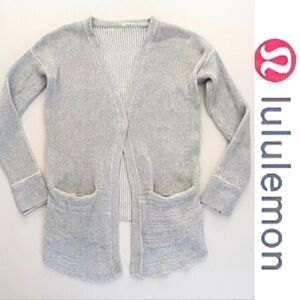 Lululemon Athletica Gray Cotton Ribbed Knit Snap Front Cardigan Pockets Sz M